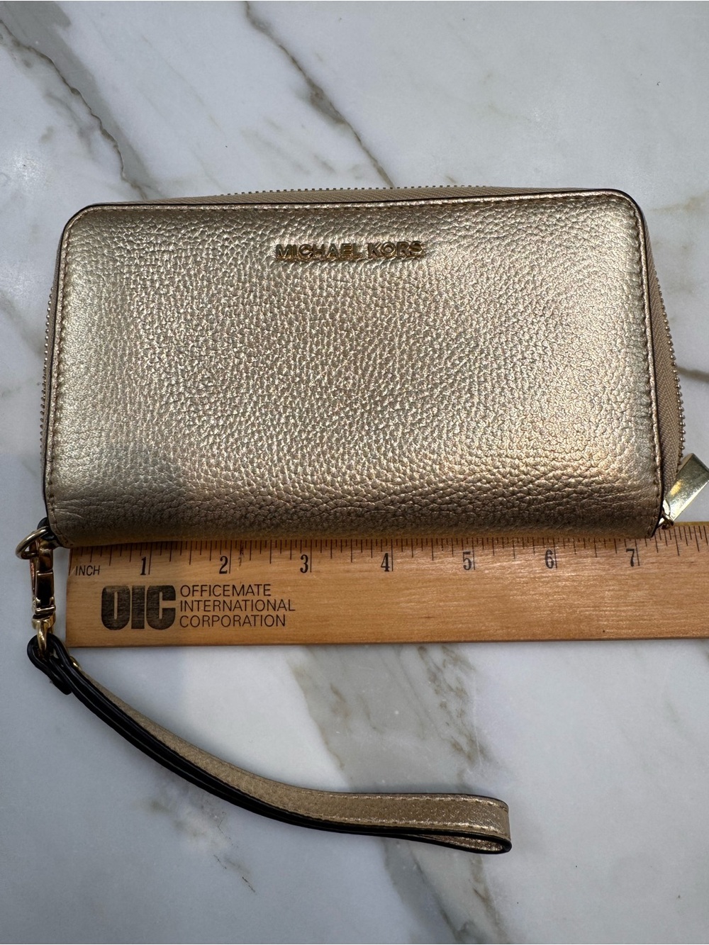 Michael Kors Metallic Rose Gold Zip-Around Wristlet Wallet